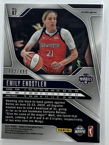 Emily Engstler 2024 Panini Prizm WNBA Pulsar /499 Prizm #67 Washington Mystics - Picture 2 of 2