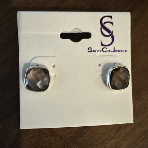 Savvy Cie 925 Sterling Silber Quadrat Kissenschliff Rauchquarz Ohrstecker - Bild 1 von 5