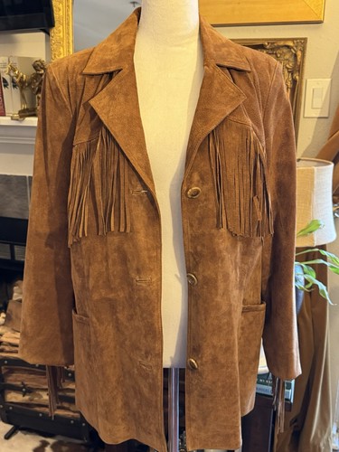Giacca con frange western da galleria in pelle vintage usata in ottime condizioni. Taglia Large - Foto 6 di 7