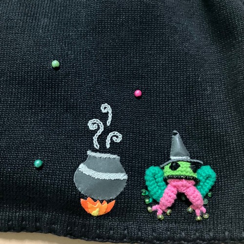 Michael Simon Witch Frog Halloween Cardigan Sweater Knit Black L Crochet 1999 - Picture 12 of 12