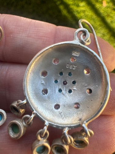 Pendientes Gancho Gota Firmados DBJ 925 Plata de Ley Color Turquesa y Cristal - Imagen 4 de 6
