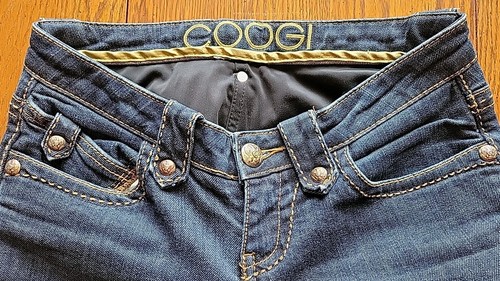 Jeans Coogi para mujer 1/2 lavado oscuro rectos negros dorados bordados Y2K LEER - Imagen 3 de 24