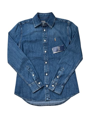 Ralph Lauren Button Up Oxford Denim Shirt Slim Fit Long Sleeve Women’s Size 2/XS