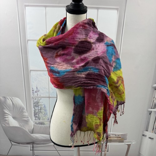 Ann Taylor LOFT Floral Bohemian Statement Scarf, Multi Bright Colored 19x60" - Picture 2 of 8