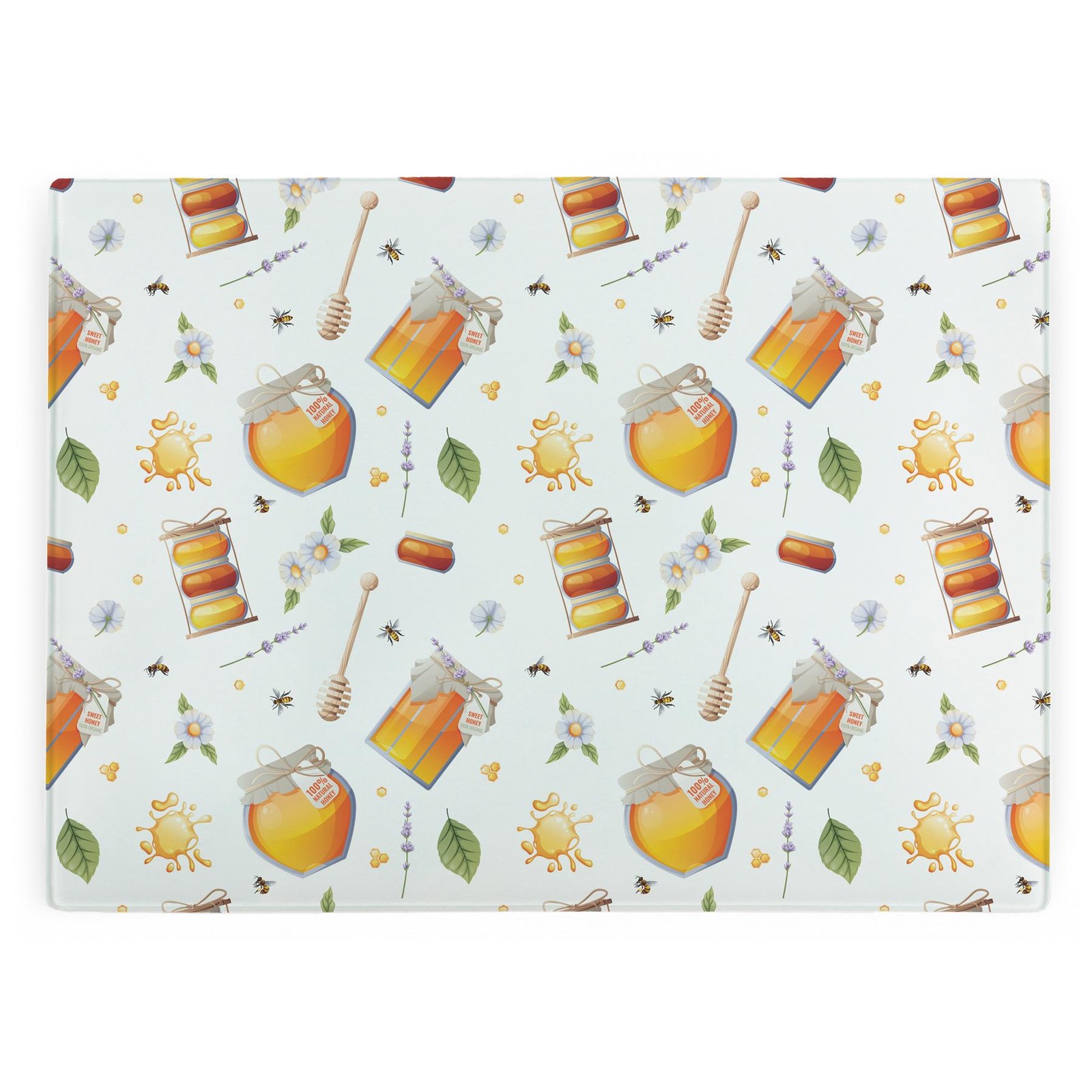 Honey Pots Glass Worktop Saver - Bees Large Kitchen Chopping Board Gift