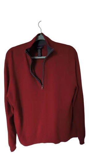 Banana Republic 1/4 Zip Cashmere Silk Sweater Men's Large Deep Red Pullover Gray - Picture 2 of 5