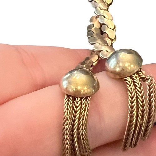 Textured Gold Tone Rope Tassel Lasso Snake Necklace Vintage Estate Boho Western - Picture 8 of 20