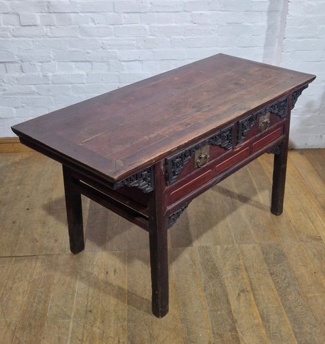 Antique large carved oriental 2 drawer console table - sideboard - Picture 8 of 23