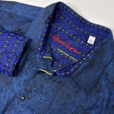Robert Graham Limited Edition Mystique Navy Blue Jacquard Shirt XLT Flip Cuff