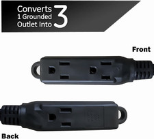 3-Outlets Indoor Extension Cord Outlet Extender, 3 Prong Grounded 15A Power S...