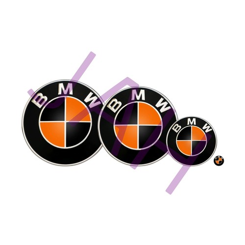 PEGATINA ENVOLTURA SUPERPOSICIÓN CALCOMANÍA INSIGNIA EMBLEMAS TAPAS NEGRO BRILLANTE Y NARANJA PARA MODELO BMW. - Imagen 4 de 12
