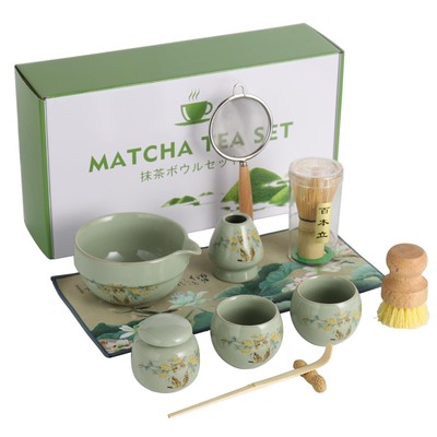 11 Pcs Matcha whisk Set,13 OZ,With 2 Cups and 1 Tea Can,Unique Cat Pattern De...