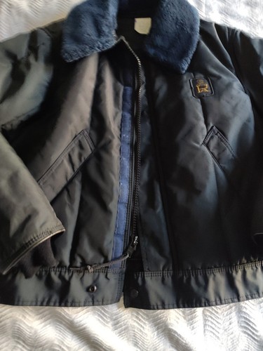 RefrigiWear Bomber Jacket Mens Large Coat Blue Vintage Work Coat Faux Fur Collar - Picture 4 of 20