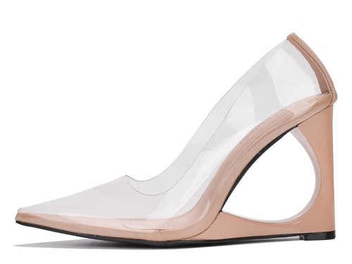 Cape Robbin Ara Pumps nude spitz zulaufend einzigartig Keilabsatz Slipper transparent - Bild 1 von 3