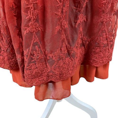 A'Reve Mixed Media Kleid Burnt Orange Lagenlook Stufen Häkel Y2K Fee M/L? - Bild 3 von 8