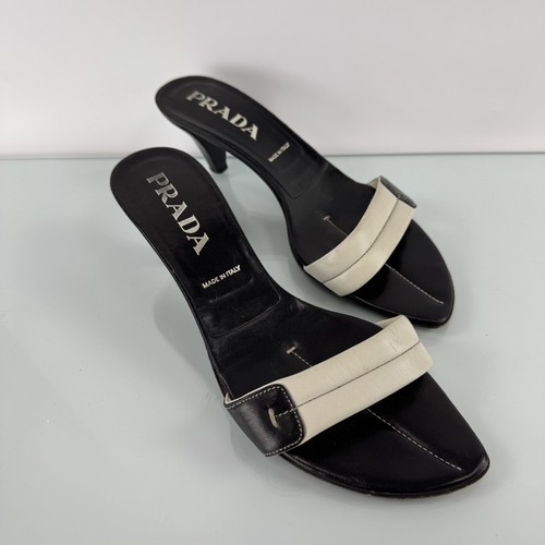 Prada Pfennigabsatz Slipper Pantoletten schwarz weiß Made in Italy Damengröße 7,5 US - Bild 1 von 8