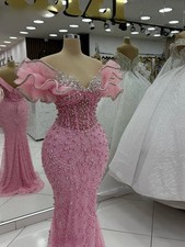 Elegant Pink Prom Dresses Mermaid Off Shoulder Sweetheart Evening Dress Pearls