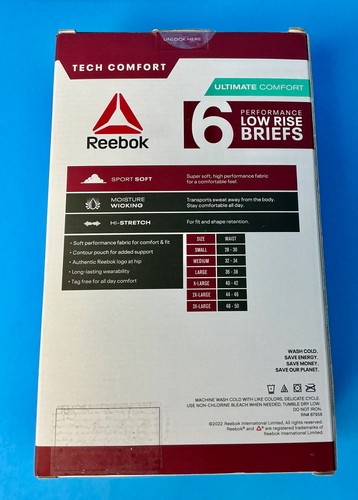Reebok Performance Low Rise Briefs Men's  2XL with Conour Pouch 6 Pack - Picture 2 of 2