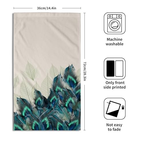 Hand Towels for Bathroom - 2 Pack Green Leaves Bath Towel Peacock Feather - Bild 3 von 8