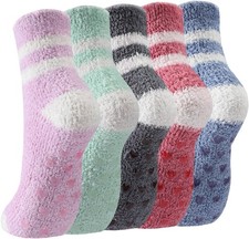 Trifabricy Fuzzy Socks - 5 Pairs Slipper Socks for Women, Non Slip Warm Cozy Soc