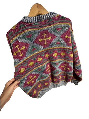 Vintage Structure Knit Sweater Mens L Ramie Cotton Blend Heavyweight Boxy Fit - Picture 4 of 5