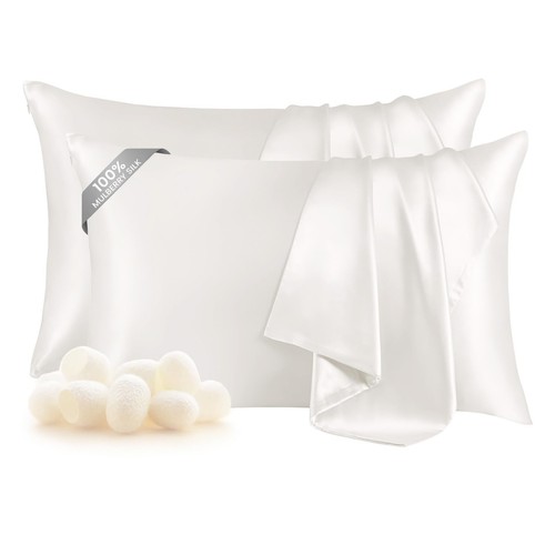Set of 2 100% Pure Mulberry Silk Pillowcase for Hair and Skin, Highest 6A+ Gr...