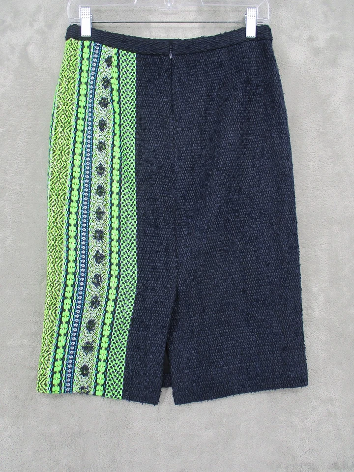 Falda J Crew Mujer 4 Verde Marino Neón Tweed Recta Lápiz Rayas Carrera Oficina Foto 2 de 4