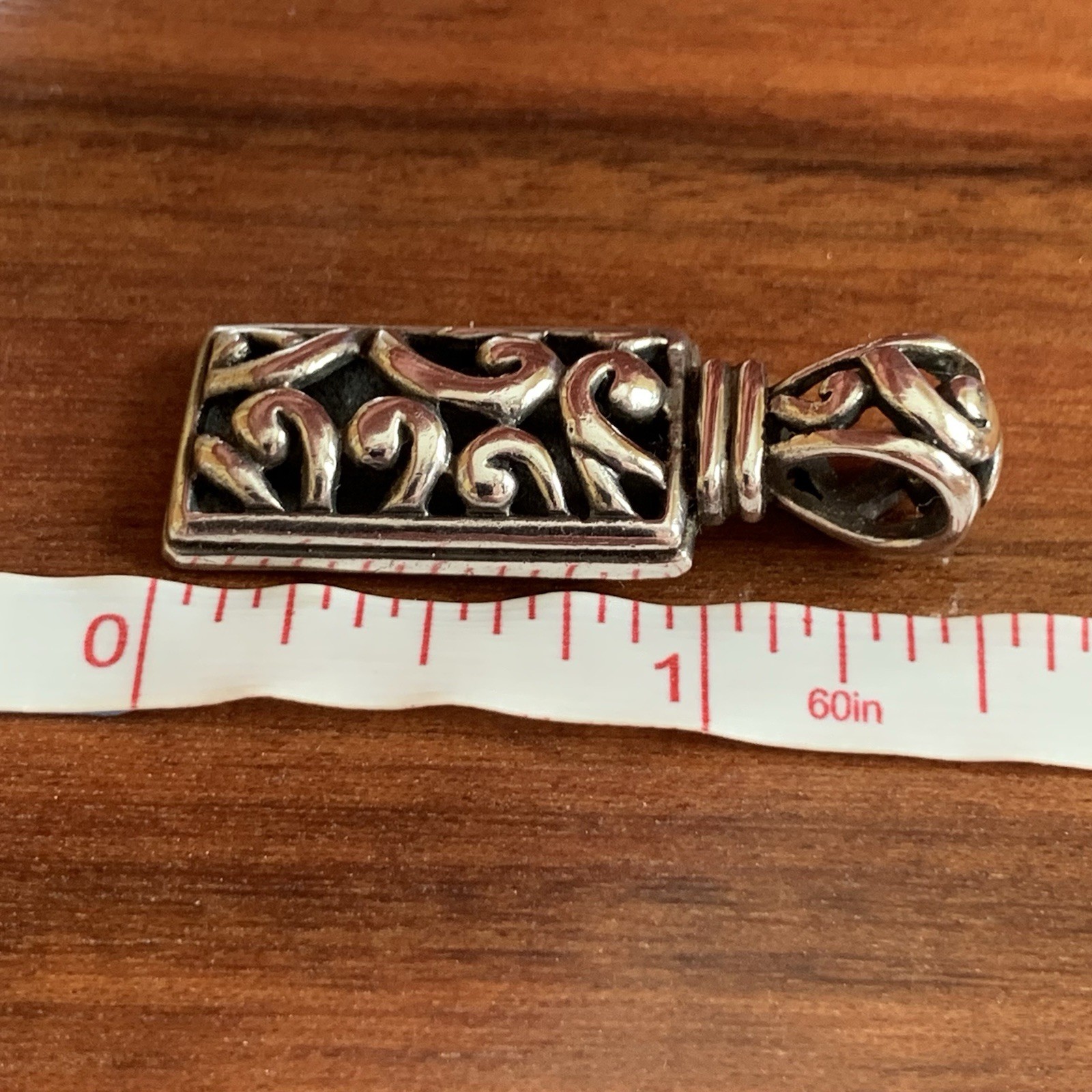 Sterling Silver Rectangle Scroll Ornate Pendant S… - image 4