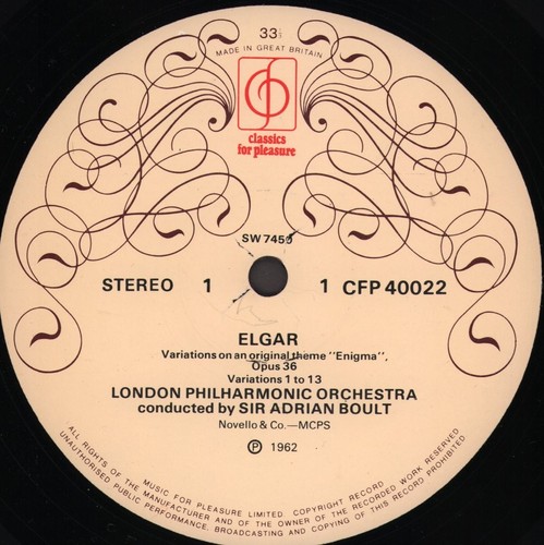 CFP40022 Sir Adrian Boult / London Philharmonic Orchestra Elgar - Enigma - Picture 3 of 3