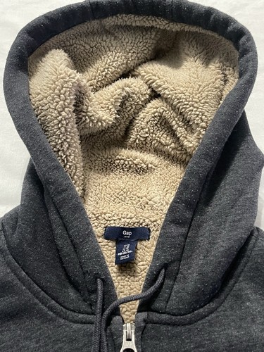 Gap Sherpa Hoodie Mens M Logo Embroidered Spell Out Logo Full Zip Lined Jacket - Picture 5 of 11