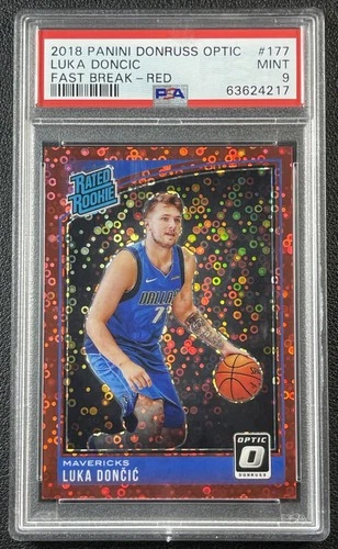 LUKA DONCIC PSA 9 2018-19 PANINI DONRUSS OPTIC #177 ROOKIE FAST BREAK RED RC /85