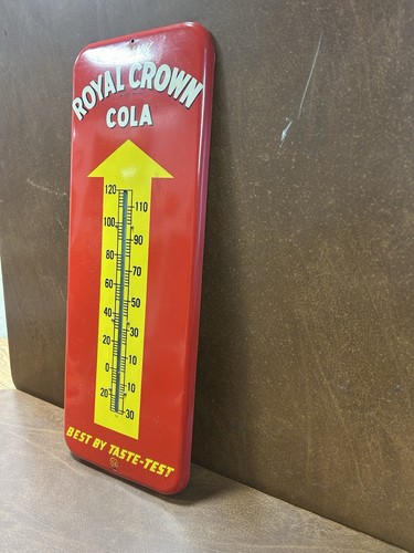 RARE VTG ROYAL CROWN COLA LITHO'D RED YELLOW ENAMEL THERMOMETER SIGN - Picture 5 of 24