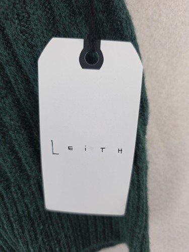Leith Sweater Womens Small Green Ribbed Puff Sleeve Mock Neck Cropped Knit Soft - Picture 4 of 12