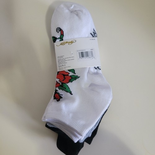 Ed Hardy 6 Pairs Quarter Fashion Socks Size 4-10 Black White Grey Women New - Picture 3 of 4