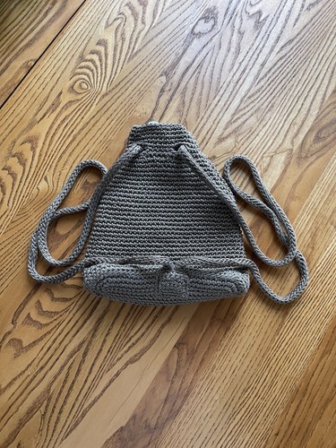 The Sak Tan Crochet Backpack Bucket Bag Drawstring Purse- Great Condition - Picture 9 of 13