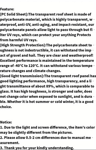 23.6” X 23.6” UV-Resistant Roof & Outdoor Clear Panel For Multiply Purpose Use - Picture 7 of 7