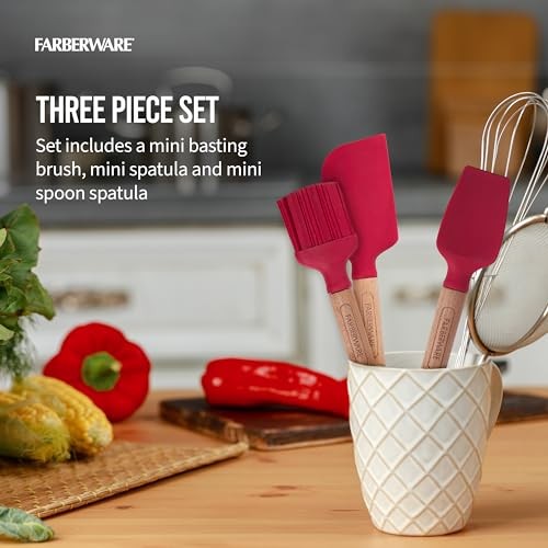 FARBERWARE MINI WOOD BAKING SET, INCLUDES A MINI BASTING BRUSH, SET OF 3 - RED - Picture 5 of 5