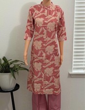 Pink Cotton Floral Printed Salwar 2 piece Kurti Set Women Size M