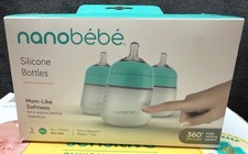 nanob b Flexy Silicone Bottle Set 3pk Teal/White 9oz Slow Flow Anti-Colic