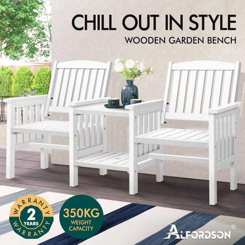 ALFORDSON Outdoor Garden Bench Wooden Loveseat Patio Chairs Table Furniture Set - Picture 4 of 31