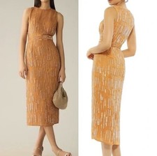 NWT Mac Duggal Midi Dress 70264 Orange Sequined Beaded Sleeveless Sheath Size 0