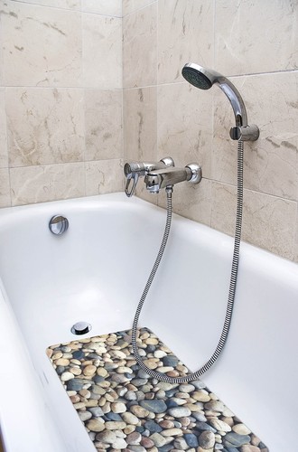 Pebbles Printed PVC Bathtub Mats Non-Slip Extra Long Machine-Washable with 58... - Picture 2 of 3