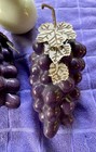  Vintage MCM Ceramic Fruit, Purple Grapes/white pear with metal leaves 