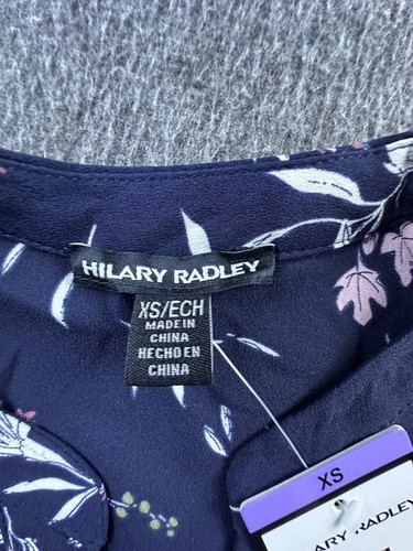 Hilary Radley Shirt Women XSmall Navy Floral Button Up V Neck Long Sleeve Blouse - Picture 7 of 17