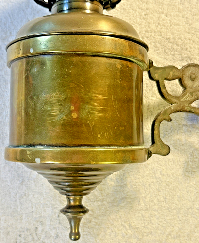 Brass Paraffin Oil Lamp Wall Mounted with Clear Glass Chimney Antique 41 cm Tall - Picture 12 of 24