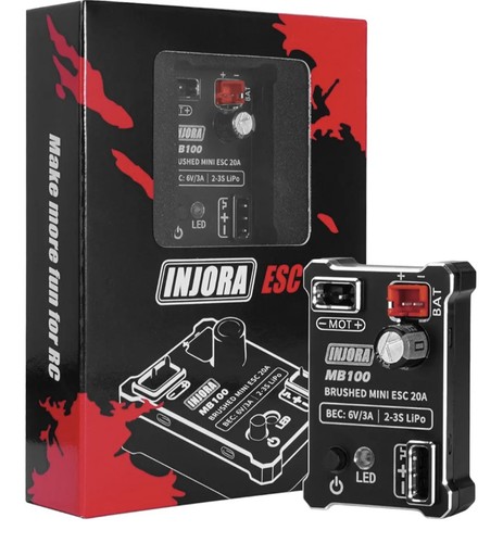INJORA MB100-R80 20A Brushed Mini ESC for 1/24 1/18 RC Crawler Upgrade V2  - Picture 1 of 4