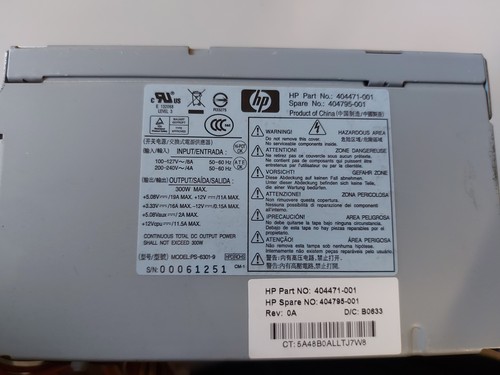 Alimentation microtour HP PS-6301-9 300W ATX (404471-001) OCCASION - Photo 3/3