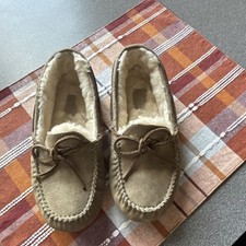 UGG Dakota Moccasin Slippers Beige Suede Shearling Lined Women's Size 7