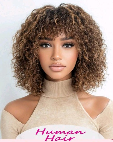 100% BRAZILIAN VIRGIN HUMAN HAIR AFRO KINKY CURLY 12" BOB WIG 4/27# HIGHLIGHTED - Picture 7 of 7