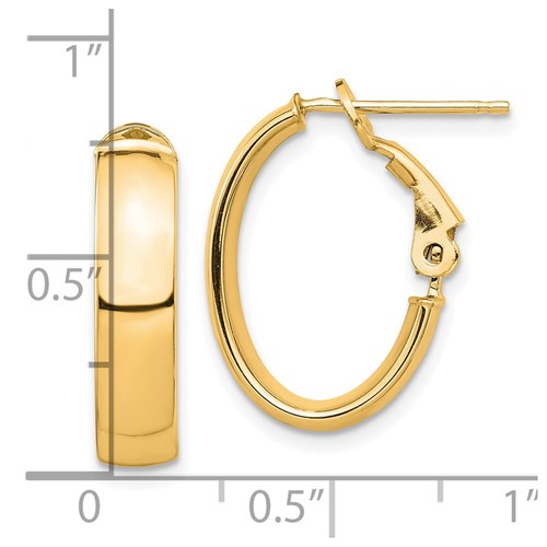 10K Yellow Gold Polished 5mm Omega Back Oval Hoop Earrings 0.8 Inch - Picture 3 of 3